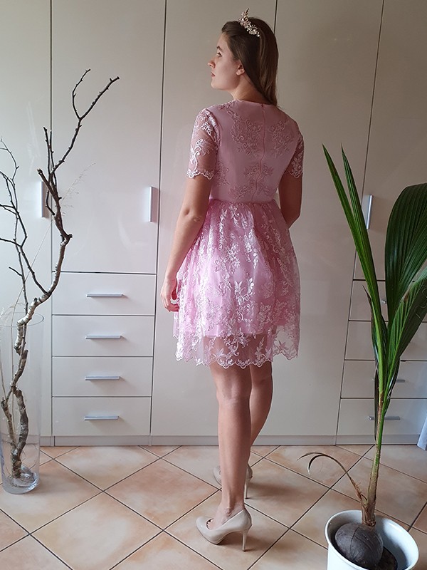 A-Line/Princess Short Sleeves Organza Sheer Neck Applique Short/Mini Homecoming Dresses 4431