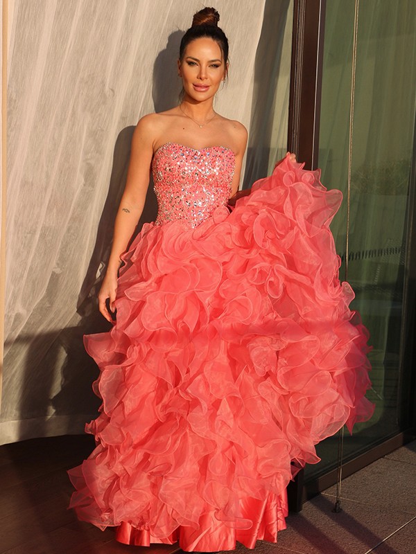 Ball Gown Organza Sweetheart Beading Sleeveless Floor-Length Dresses 5665