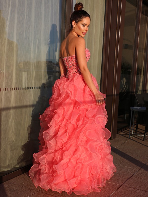 Ball Gown Organza Sweetheart Beading Sleeveless Floor-Length Dresses 5665