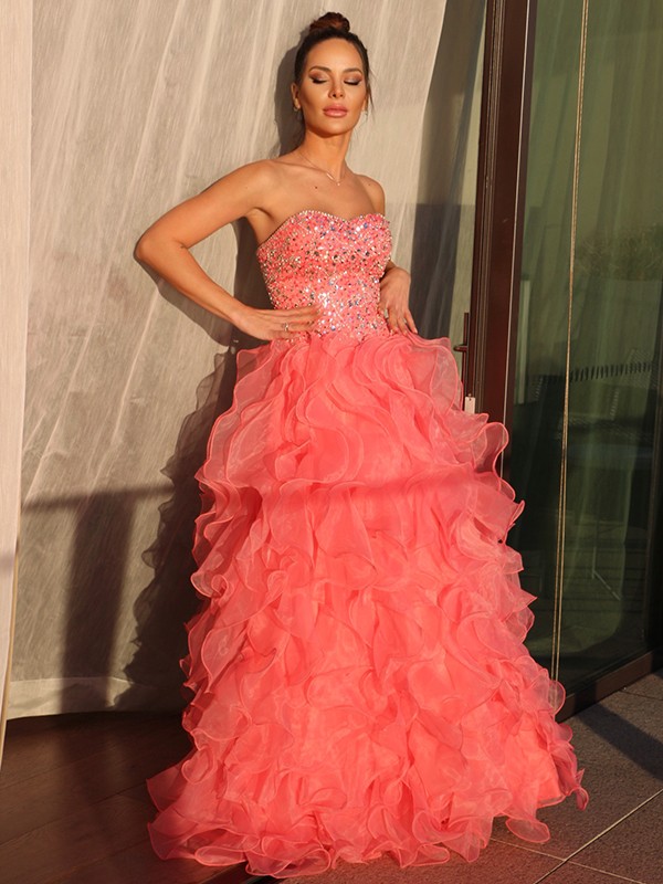 Ball Gown Organza Sweetheart Beading Sleeveless Floor-Length Dresses 5665