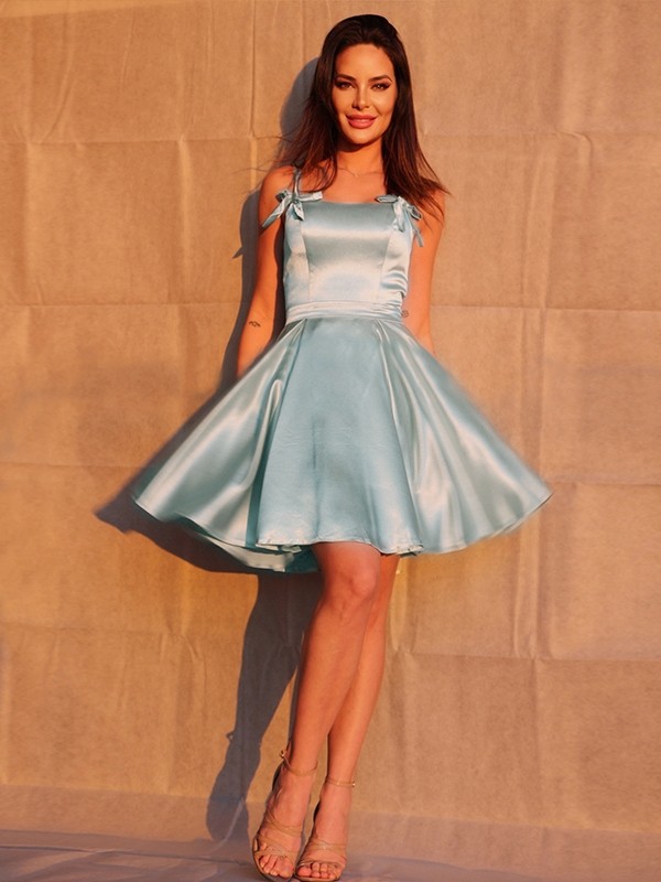 A-Line/Princess Ruffles Spaghetti Straps Sleeveless Short/Mini Homecoming Dresses 4014