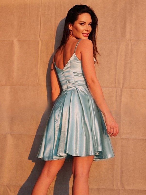 A-Line/Princess Ruffles Spaghetti Straps Sleeveless Short/Mini Homecoming Dresses 4014