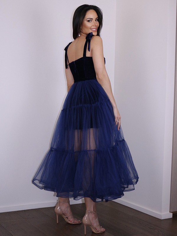 A-Line/Princess Tulle Ruffles Spaghetti Straps Sleeveless Tea-Length Homecoming Dresses 5366