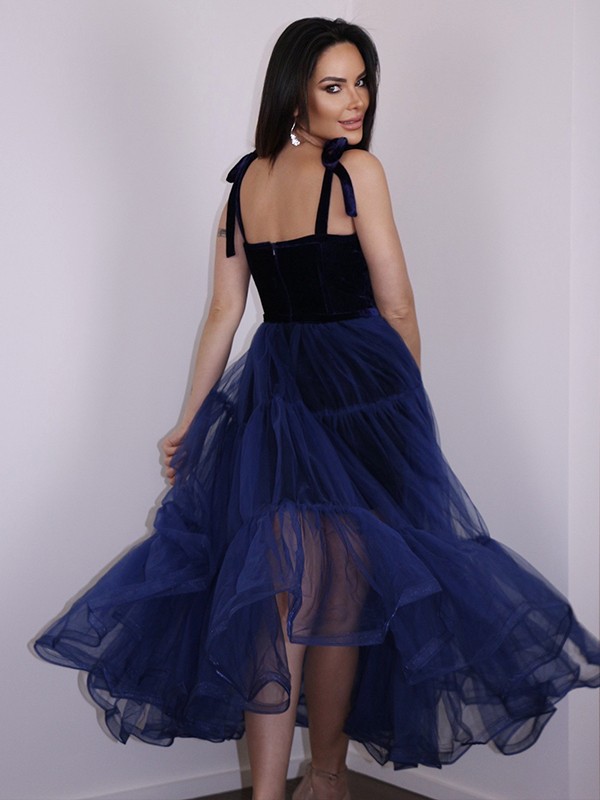 A-Line/Princess Tulle Ruffles Spaghetti Straps Sleeveless Tea-Length Homecoming Dresses 5366