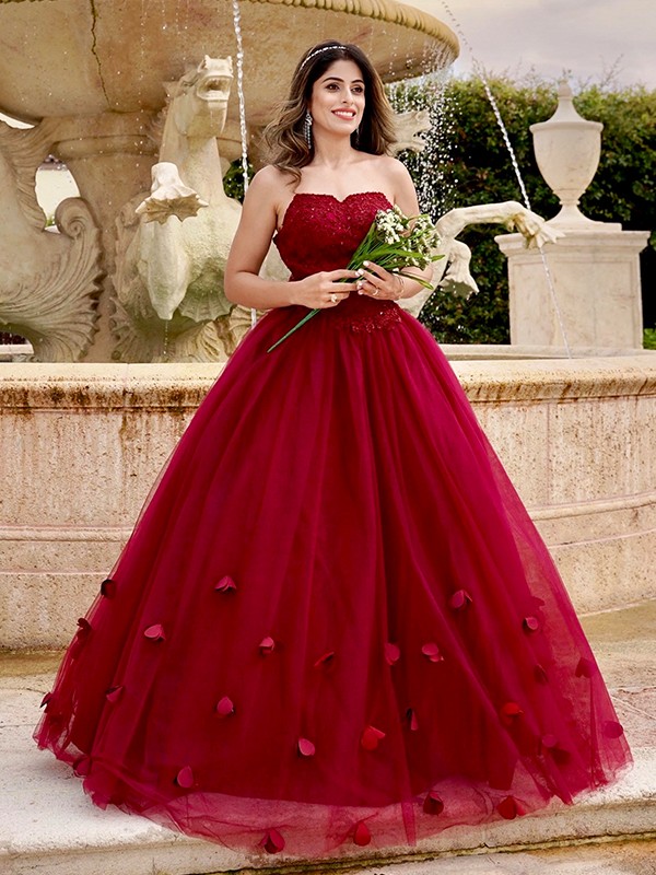 Ball Gown Tulle Applique Sweetheart Sleeveless Floor-Length Dresses 5785