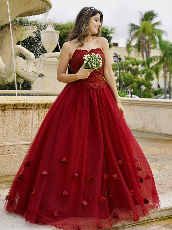 Ball Gown Tulle Applique Sweetheart Sleeveless Floor-Length Dresses 5785