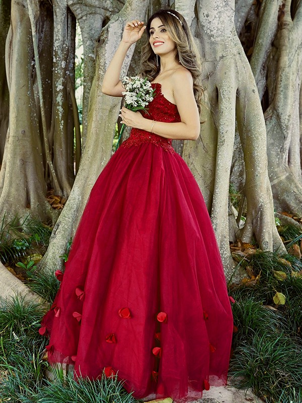 Ball Gown Tulle Applique Sweetheart Sleeveless Floor-Length Dresses 5785