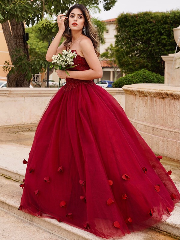 Ball Gown Tulle Applique Sweetheart Sleeveless Floor-Length Dresses 5785