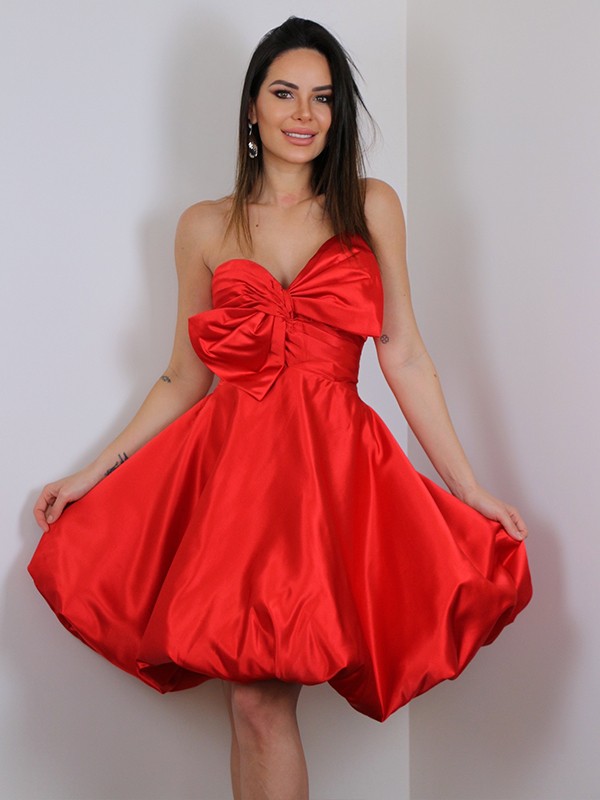 A-Line/Princess Satin Bowknot Sweetheart Sleeveless Short/Mini Dresses 4088