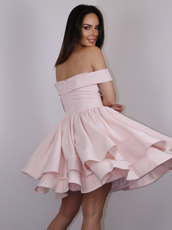 A-Line/Princess Stretch Crepe Ruffles Off-the-Shoulder Sleeveless Short/Mini Dresses 4877