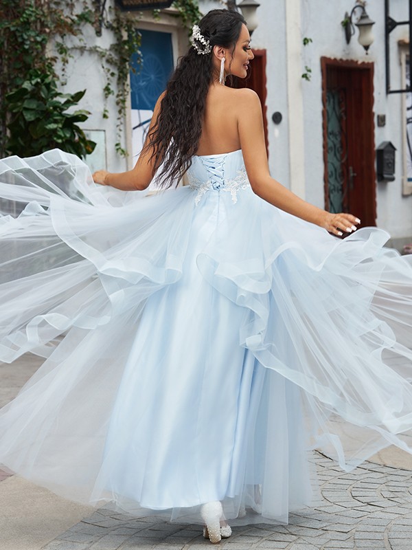 A-Line/Princess Tulle Applique Sweetheart Sleeveless Floor-Length Dresses 5198