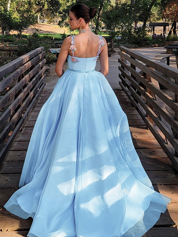 A-Line/Princess Applique Straps Sleeveless Court Train Dresses 3342