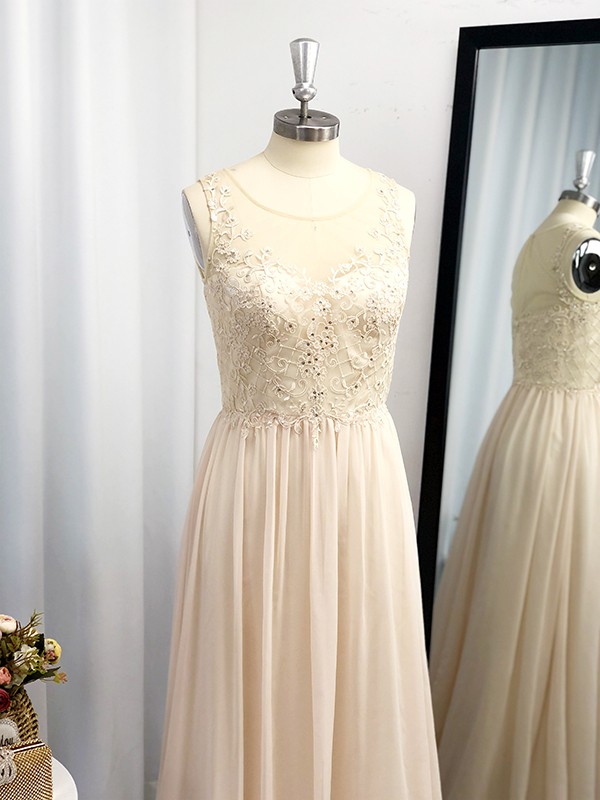 A-Line/Princess Scoop Applique Sleeveless Chiffon Floor-Length Dresses 4267