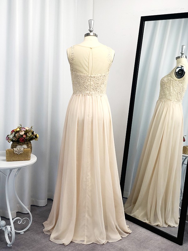 A-Line/Princess Scoop Applique Sleeveless Chiffon Floor-Length Dresses 4267