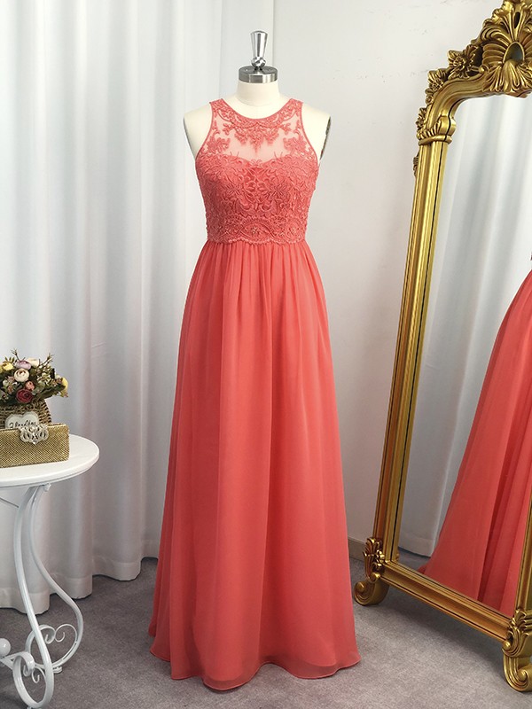 A-Line/Princess Chiffon Applique Scoop Floor-Length Sleeveless Dresses 3442