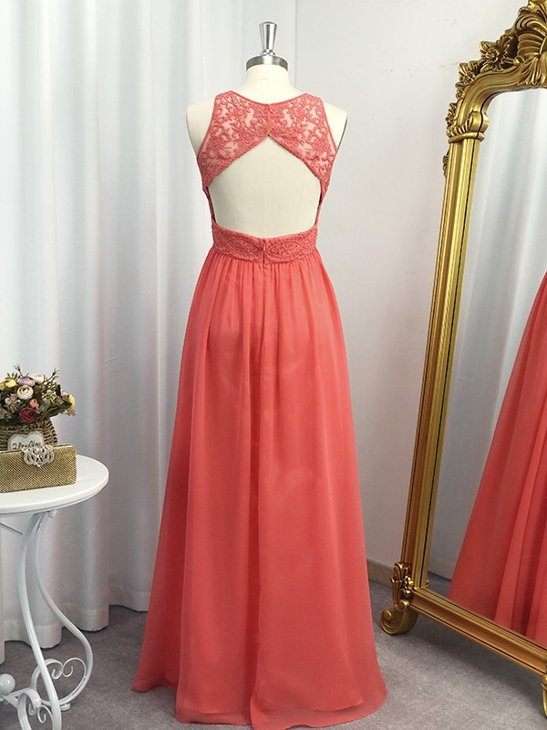 A-Line/Princess Chiffon Applique Scoop Floor-Length Sleeveless Dresses 3442