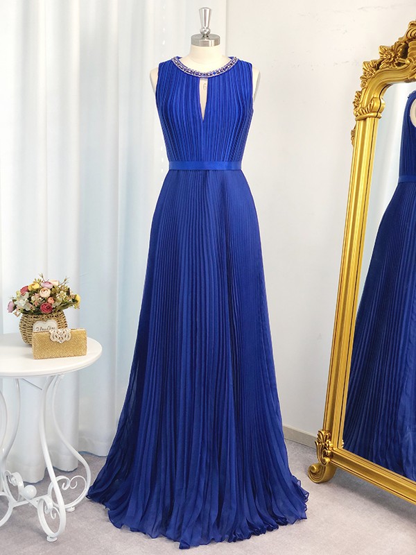 A-Line/Princess Chiffon Jewel Sleeveless Floor-Length Ruffles Dresses 3466