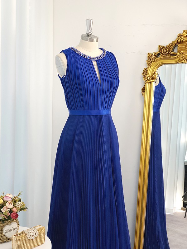 A-Line/Princess Chiffon Jewel Sleeveless Floor-Length Ruffles Dresses 3466