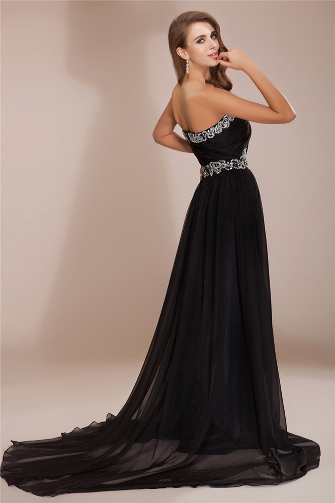 Sheath/Column Sweetheart Sleeveless Beading Long Chiffon Dresses 6802