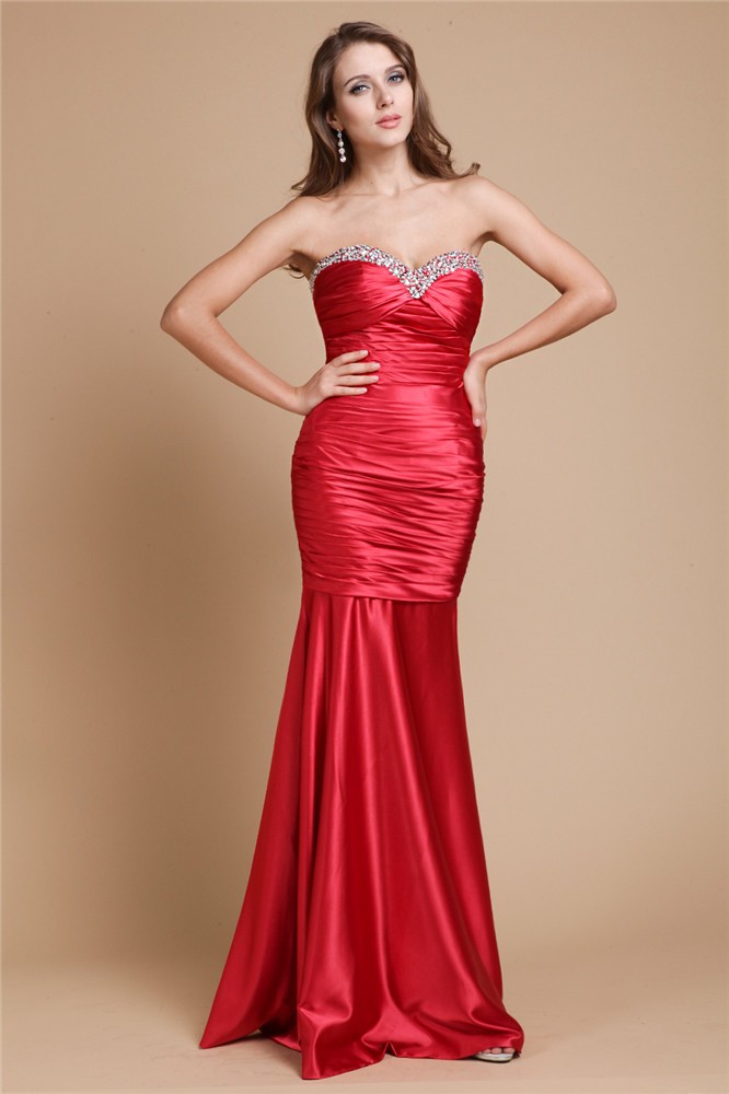 Trumpet/Mermaid Sweetheart Long Sleeveless Elastic Woven Satin Beading Dresses 7499