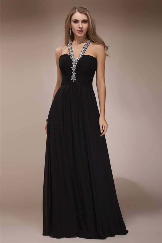 Sheath/Column Halter Sleeveless Long Beading Chiffon Dresses 5967