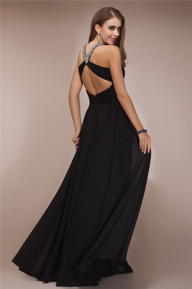 Sheath/Column Halter Sleeveless Long Beading Chiffon Dresses 5967