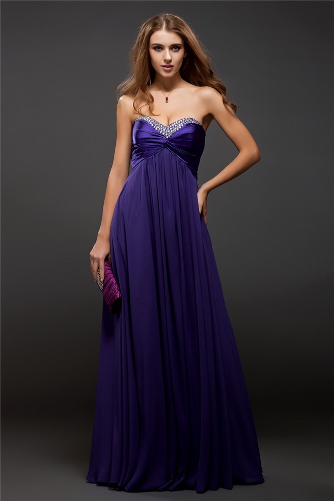 Sheath/Column Sweetheart Beading Sleeveless Long Chiffon Dresses 6772