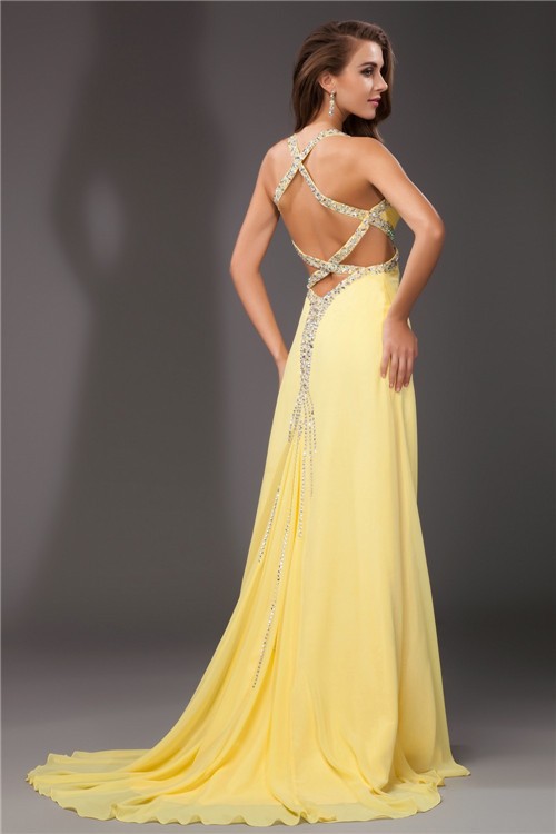 Sheath/Column Beading Halter Sleeveless Long Chiffon Dresses 5847