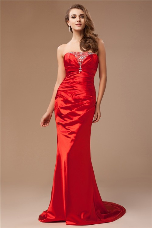 Trumpet/Mermaid Strapless Beading Long Sleeveless Taffeta Dresses 7409