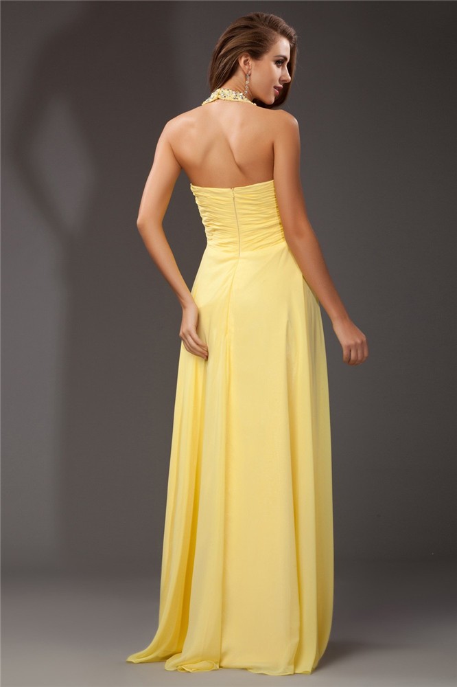 Sheath/Column Halter Beading Sleeveless Long Chiffon Dresses 5954