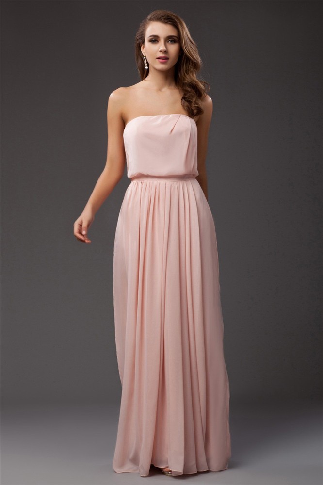 Sheath/Column Strapless Sleeveless Long Ruffles Chiffon Dresses 6683