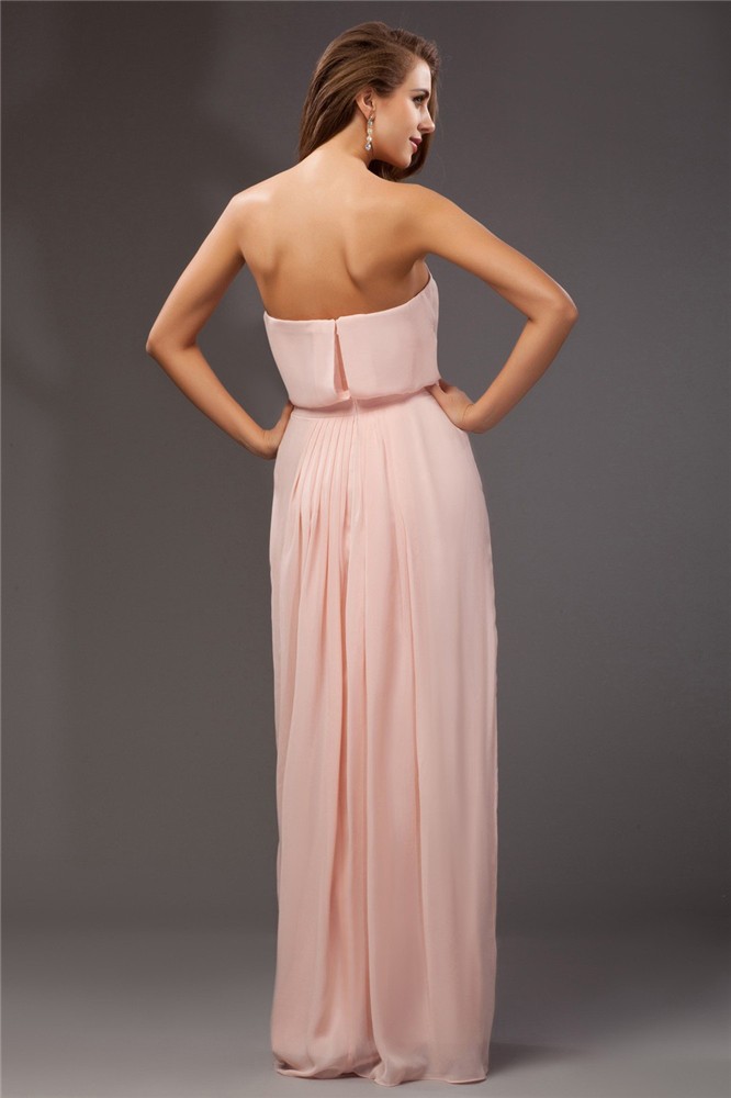 Sheath/Column Strapless Sleeveless Long Ruffles Chiffon Dresses 6683