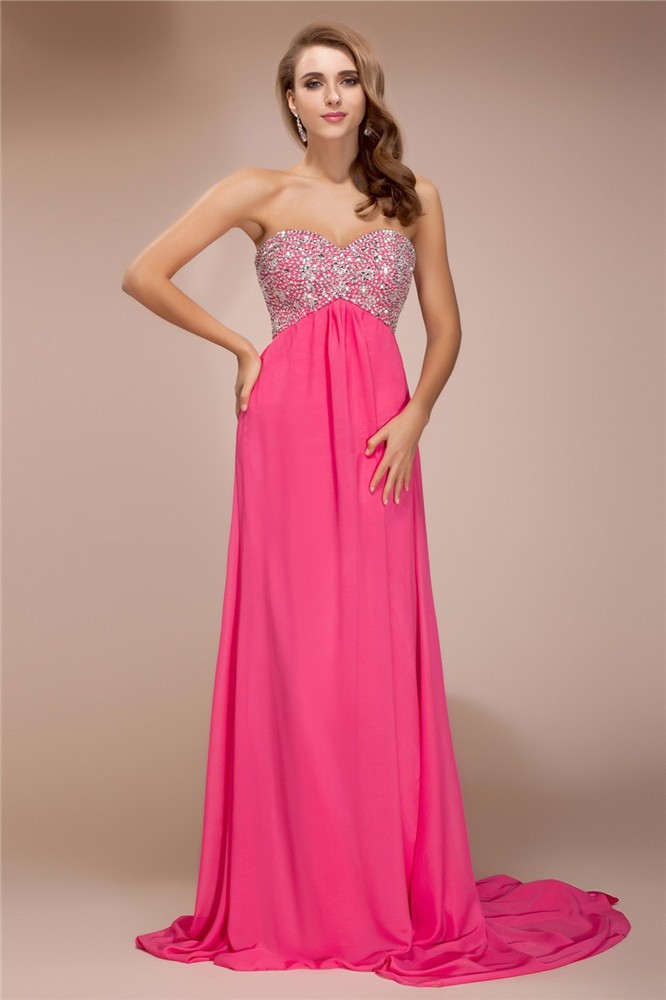 Sheath/Column Sweetheart Sleeveless Beading Long Chiffon Dresses 6803