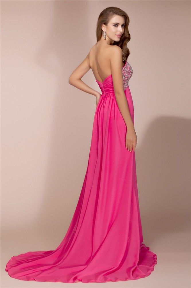 Sheath/Column Sweetheart Sleeveless Beading Long Chiffon Dresses 6803