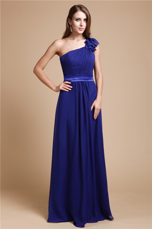 A-Line/Princess One-Shoulder Sleeveless Ruffles Long Chiffon Dresses 3935