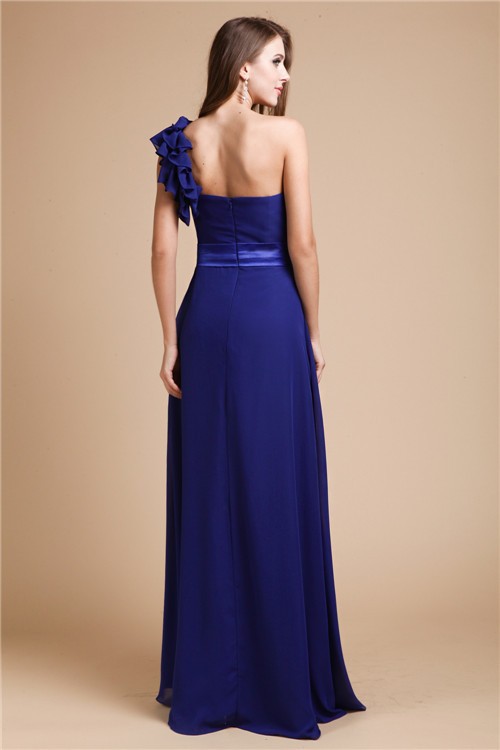 A-Line/Princess One-Shoulder Sleeveless Ruffles Long Chiffon Dresses 3935