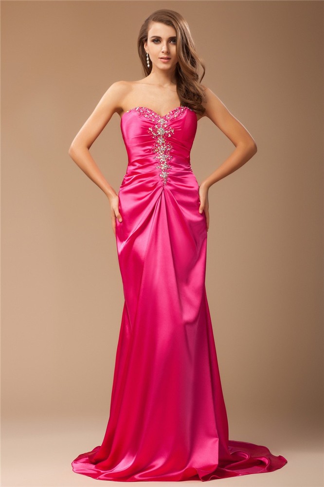 Trumpet/Mermaid Sweetheart Sleeveless Beading Long Elastic Woven Satin Dresses 7524