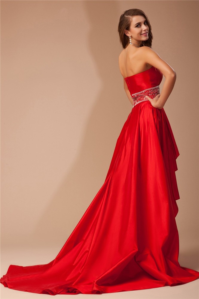 A-Line/Princess Strapless High Low Beading Sleeveless Taffeta Dresses 4754