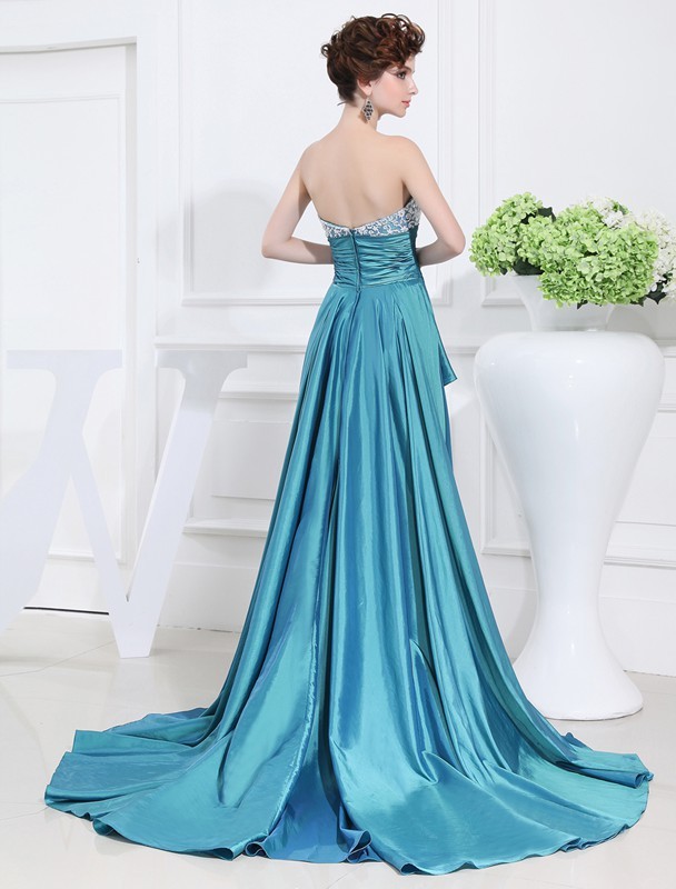 A-Line/Princess Beading Sweetheart High Low Sleeveless Taffeta Dresses 3416