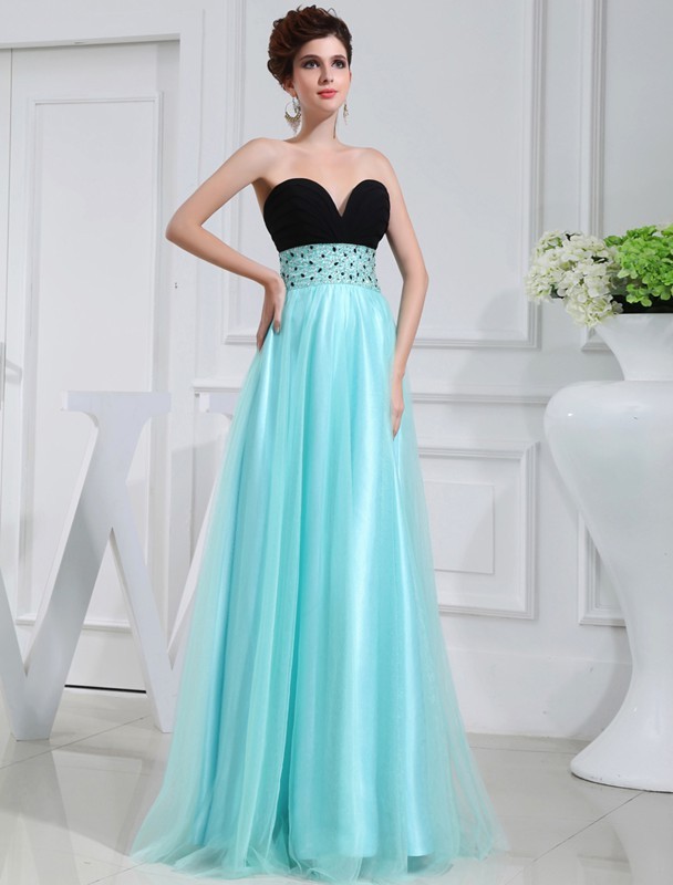 A-Line/Princess Beading Sweetheart Sleeveless Elastic Woven Satin Dresses 3417