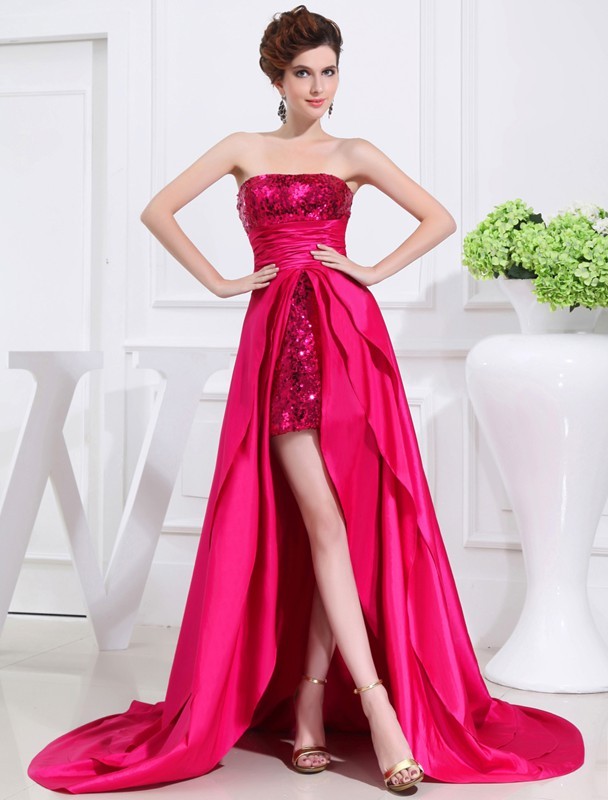 A-Line/Princess High Low Applique Strapless Sleeveless Taffeta Dresses 3615