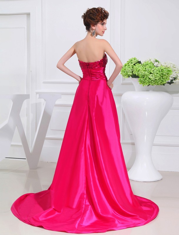 A-Line/Princess High Low Applique Strapless Sleeveless Taffeta Dresses 3615