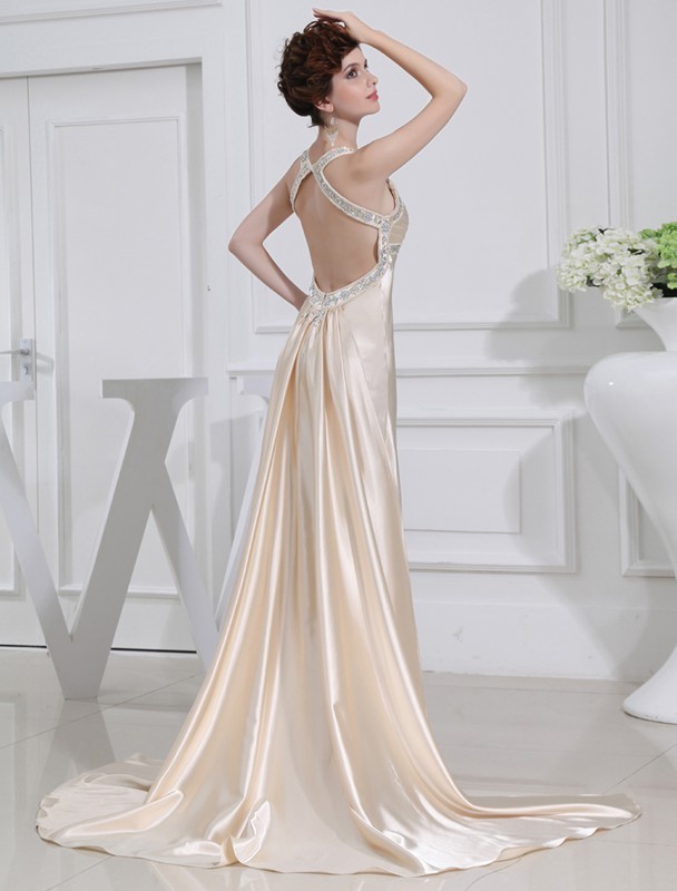 A-Line/Princess Beading Sleeveless Elastic Woven Satin Dresses 3409