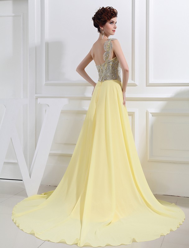 A-Line/Princess One-shoulder Beading Appliques Chiffon Dresses 3833