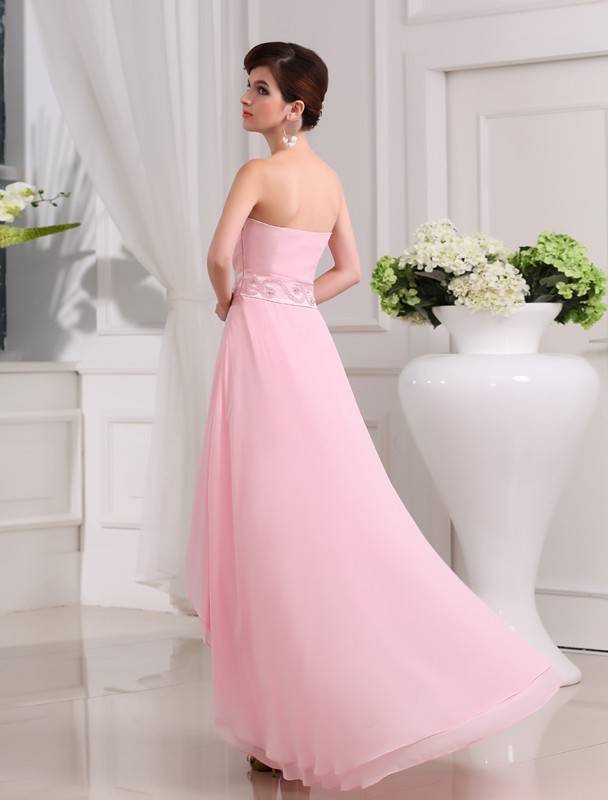 A-Line/Princess Beading Sweetheart Sleeveless High Low Chiffon Dresses 3418