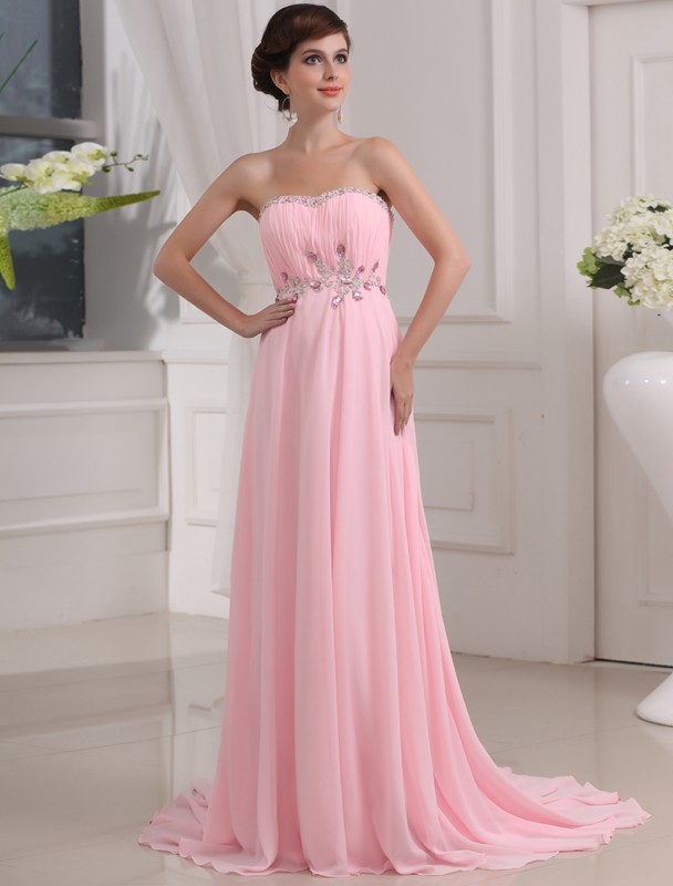 A-Line/Princess Beading Sleeveless Strapless Long Chiffon Dresses 3413