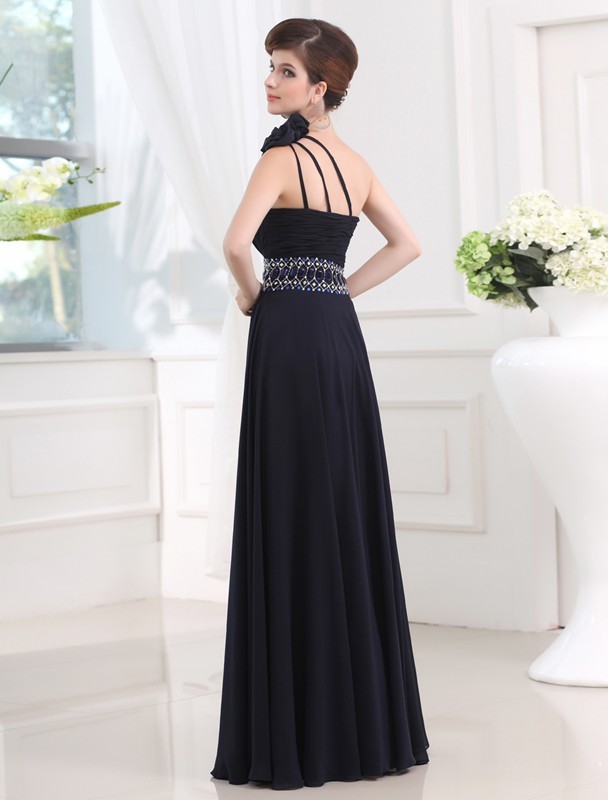 Sheath/Column Beading One-shoulder Sleeveless Long Chiffon Dresses 5850