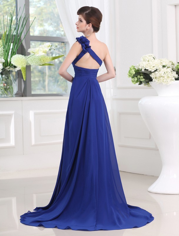 A-Line/Princess One-shoulder Sleeveless Pleats Long Chiffon Dresses 3931