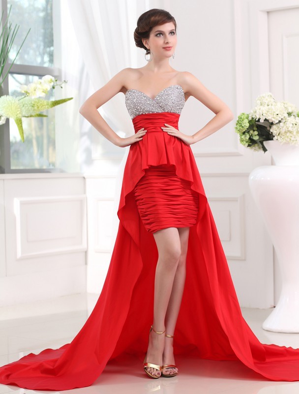 A-Line/Princess Beading Sweetheart Sleeveless High Low Taffeta Dresses 3420