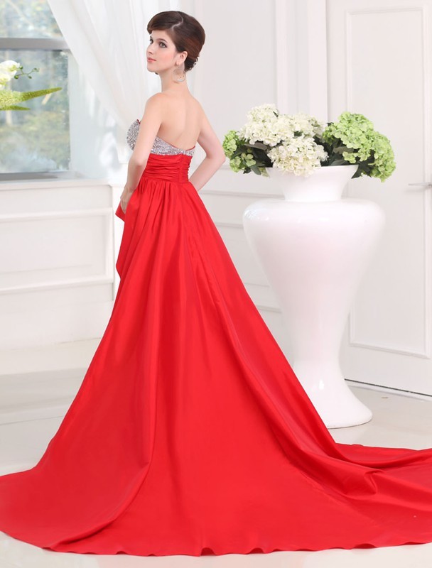 A-Line/Princess Beading Sweetheart Sleeveless High Low Taffeta Dresses 3420